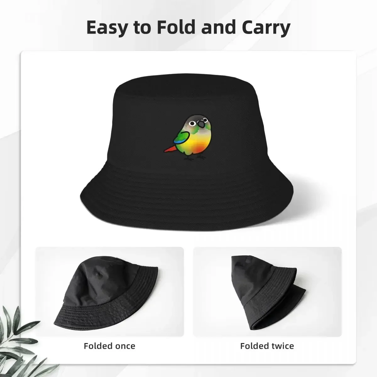 Chubby Yellow-sided Green Cheek Conure Bucket Hat Panama Hat Children Bob Hats Outdoor Fisherman Hats Summer Beach Fishing Caps