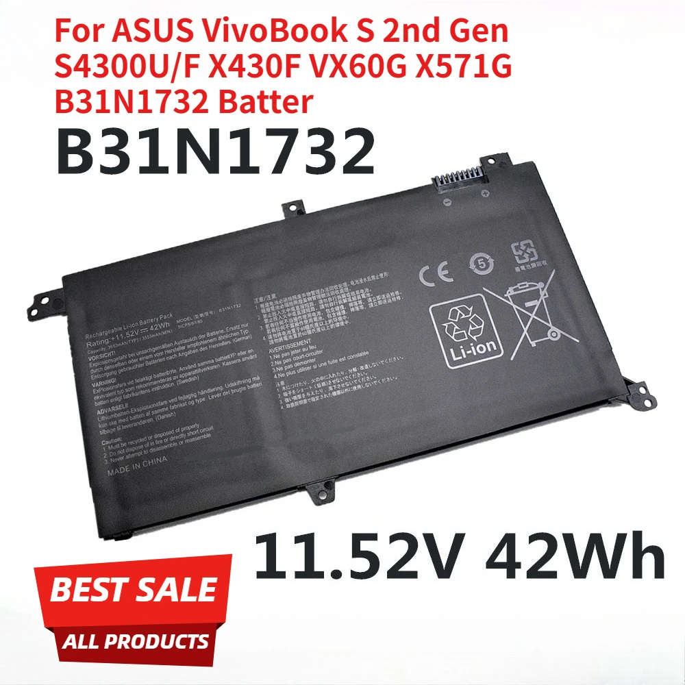 

For ASUS Compatible with ASUS VivoBook S 2nd Gen S4300U/F X430F VX60G X571G B31N1732 Batter
