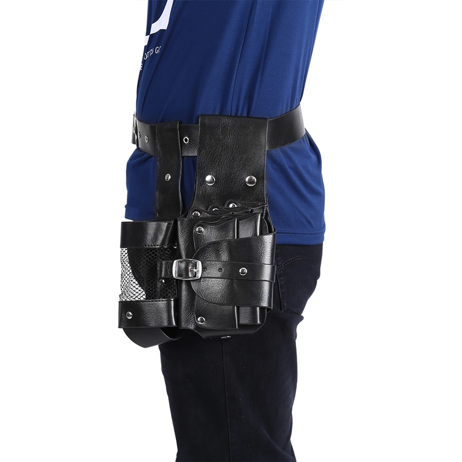 

2 Colors Hair Care Waist Pack with 10 Holes Adjustable Belt, Detachable PU Leather Hair Scissors Comb Hairpin Bottle Bag for