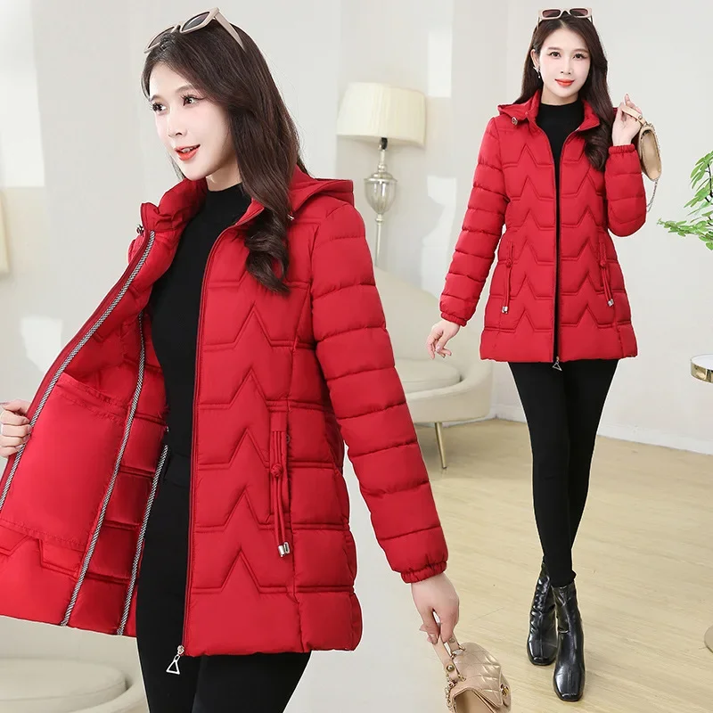 Women's Big Size Clothing Down Cotton Jacket Autumn Winter Slim Hooded Warm Outerwear Fashion Design Ladies Coats Female Parkas