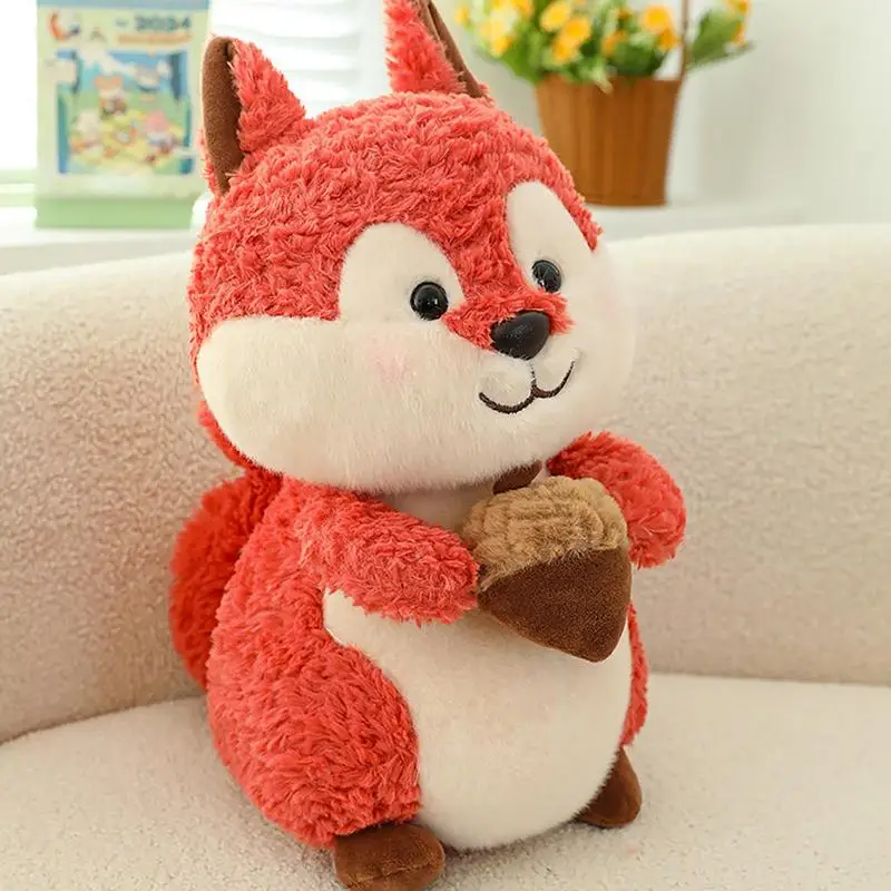 Squirrel Plushie Toy Stuffed Squirrel Plushie Doll Cute Wildlife Room Decor Huggable Furry Squirrel Toy For Toddler Boys Girls