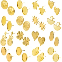 6PCS/3PAIRS DIY Base Earrings Fashion Trendy Real Gold Plated Oval Round Heart Turtle Shaped Stud Earrings DIY Handmade Charms