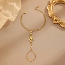 Kinitial Exquisite Laser Carved Stainless Steel Fashion Women's Palm Chain Ancient Egyptian Style Bracelet Jewelry Birthday Gift