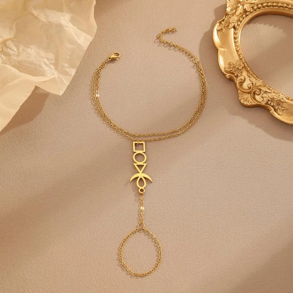 Kinitial Exquisite Laser Carved Stainless Steel Fashion Women's Palm Chain Ancient Egyptian Style Bracelet Jewelry Birthday Gift