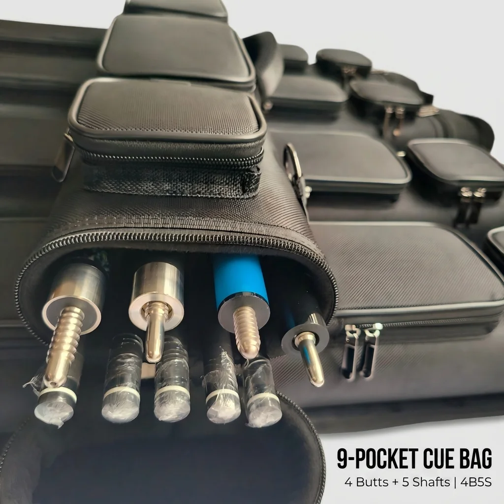 High Quality Large Capacity 9 Holes Billiard Cue Case 4B5S Professional 9 Ball Pool Cue Carrying Bag for Wholesale