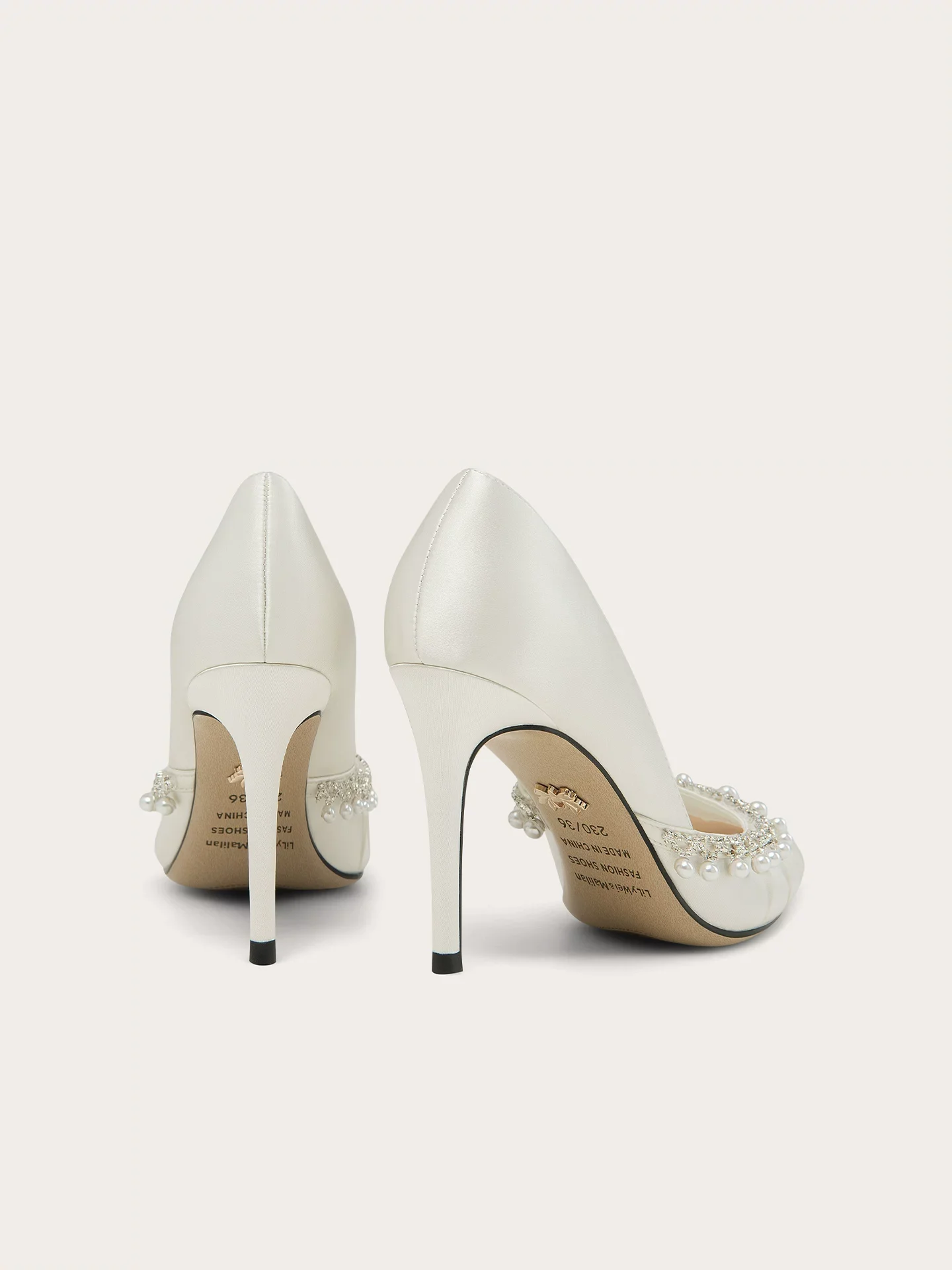 Spring New Pointed Water Diamond Pearl Chain Silk Wedding Shoes Banquet Large Size Small Size Widening High Heels Women's Shoes