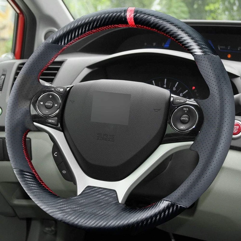 Carbon Fiber Steering Wheel Cover for Honda Civic 9 Generation 2012 2013 2014 2015 2016 2017 Black Leather Interior Accessories