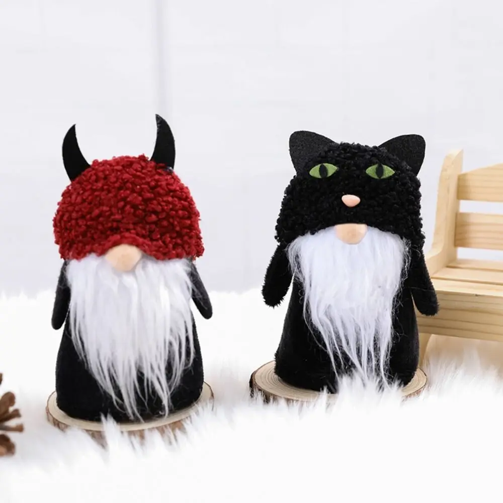 Cute Fall Gnome Figurines Pumpkin Black Cat Swedish Elf Dwarf Creative Plush Ornaments Exquisite Fashion Faceless Old Man Doll