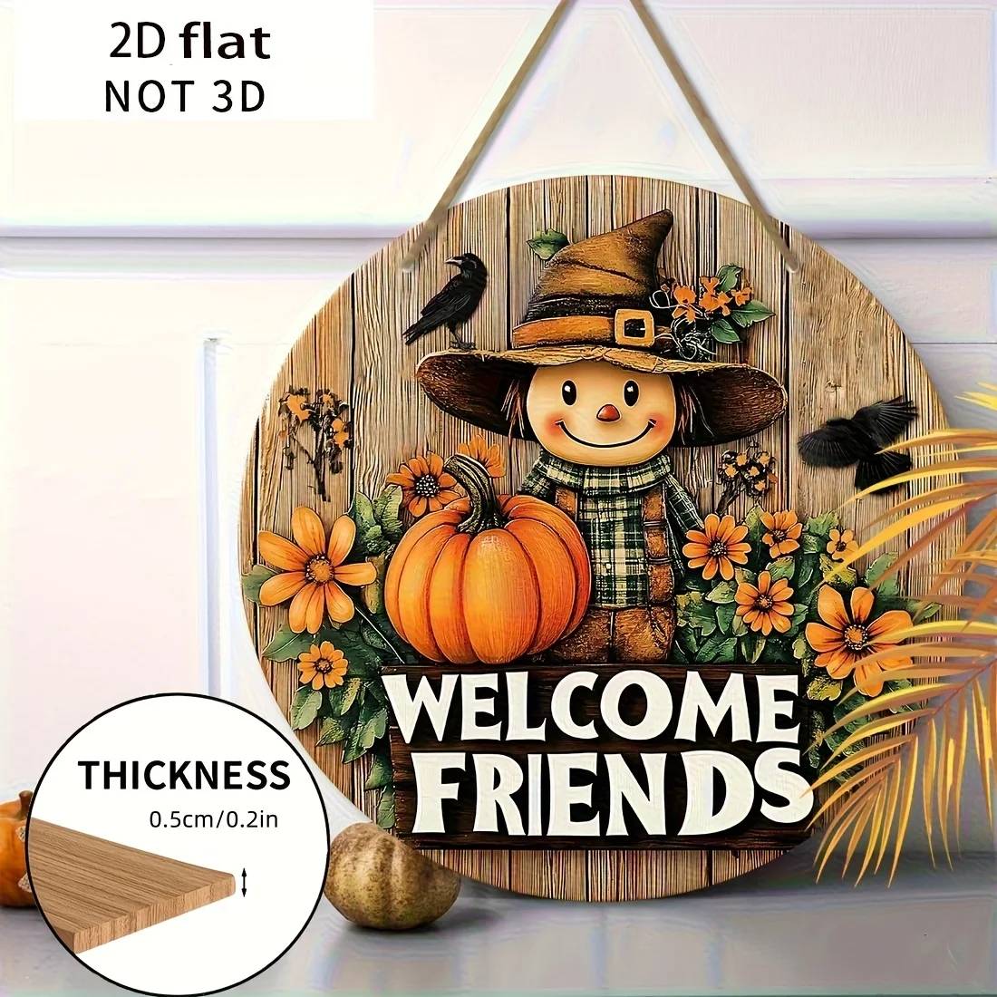 2/1 Piece Set 2D Flat Retro-Style Scarecrow and Pumpkin Wooden Hanging Ornaments 