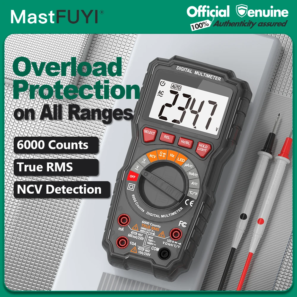 

MASTFUYI Professional Digital Multimeter, True RMS 6000 Counts, Auto-Ranging, Fast Accurately Measurement, Intelligent Anti-Burn