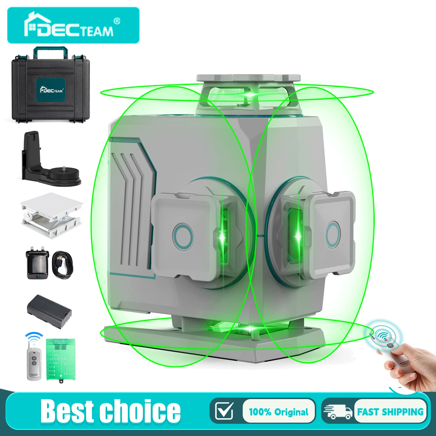 

Decteam 16 Lines 4D Laser Level Self-leveling Cross Line Green Laser With Remote Control&Li-ion Battery With Case For Tile Floor