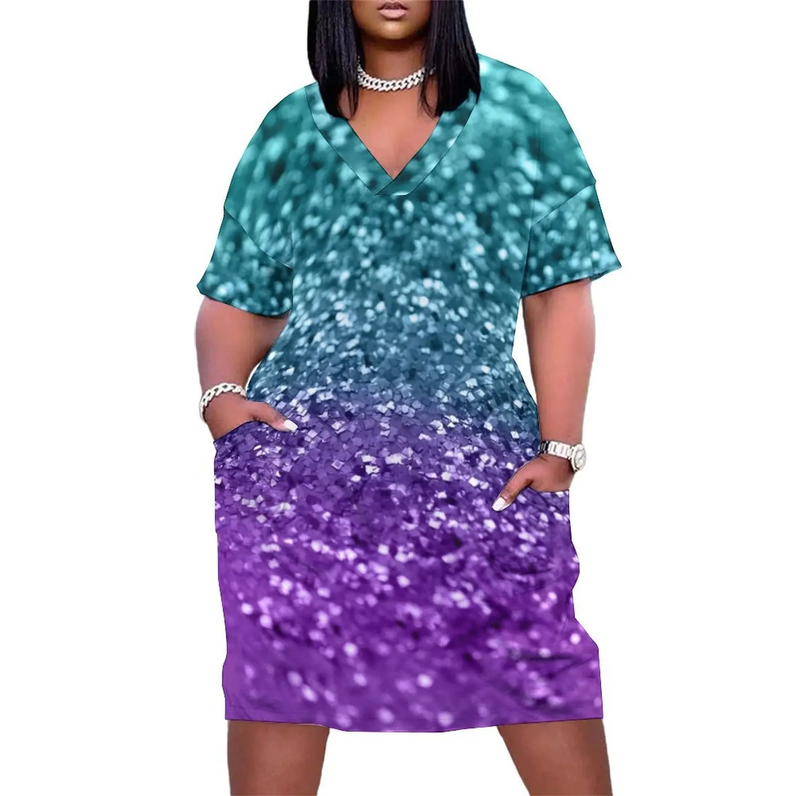 

Purple Teal MERMAID Girls Glitter #1 (Faux Glitter) #shiny #decor #art Loose Pocket Dress summer dress womens 2025 Dress woman