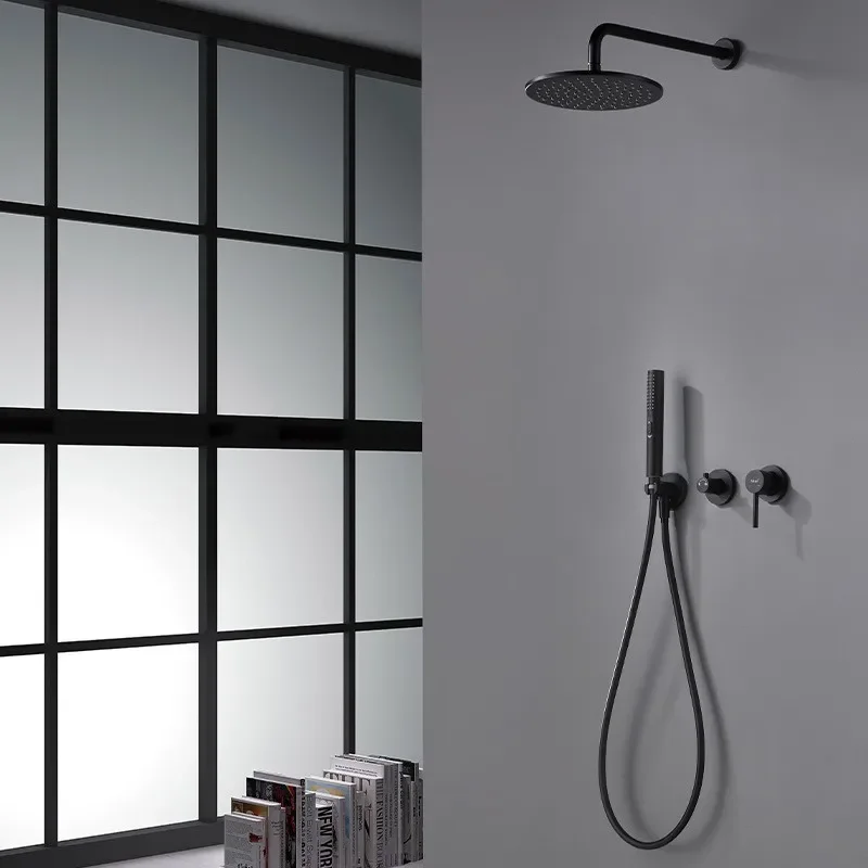 Black Baking Paint Three Holes Concealed Into The Wall Shower Embedded Home Hot & Cold Faucet Two Function Shower Bathroom Sets