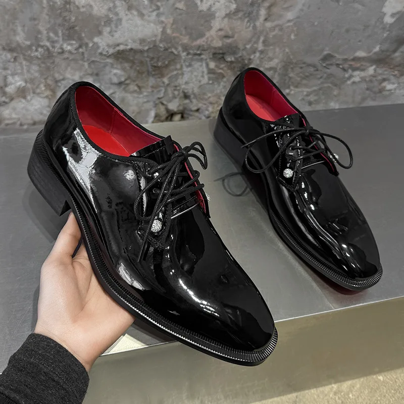 

Men's 2026 Business Casual Shoes Patent Lace-Up Round Toe Comfortable Breathable Versatile Platform Wedding Shoes Luxury Shoes