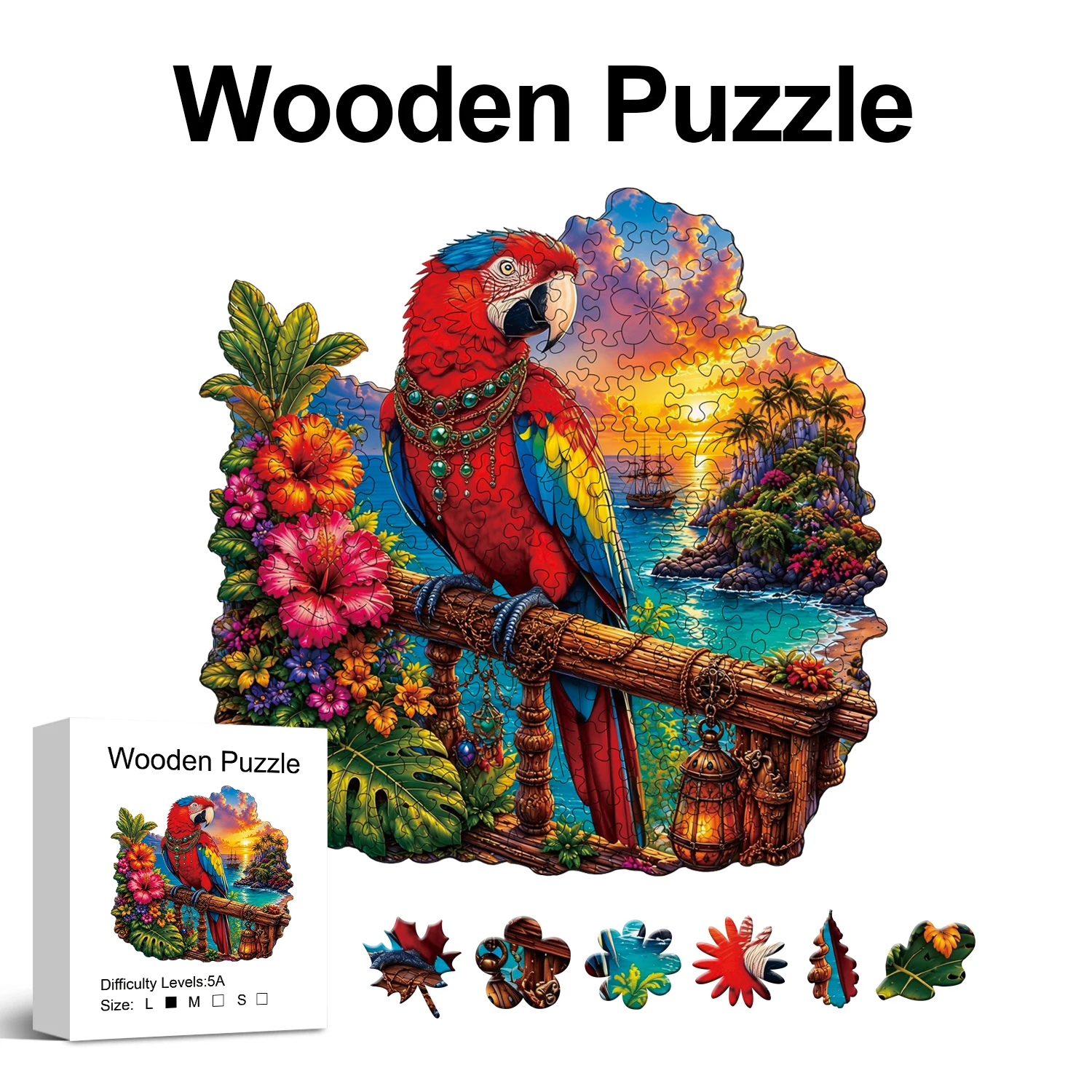 Tropical Macaw Wooden Jigsaw Puzzle, Uniquely Irregular Animal Shaped Wooden Puzzle For Adults, Perfect Birthday Holiday Gift