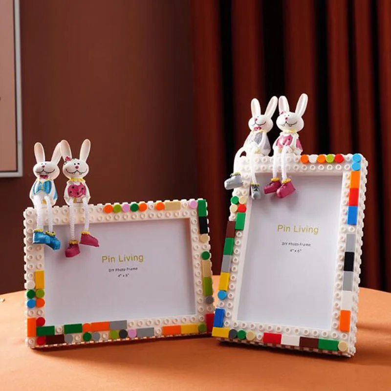 6inch 7inch Lovers Photo Frame Wedding DIY Manual Building Blocks Rabbit  Picture Frame Desktop Ornaments Home Decor