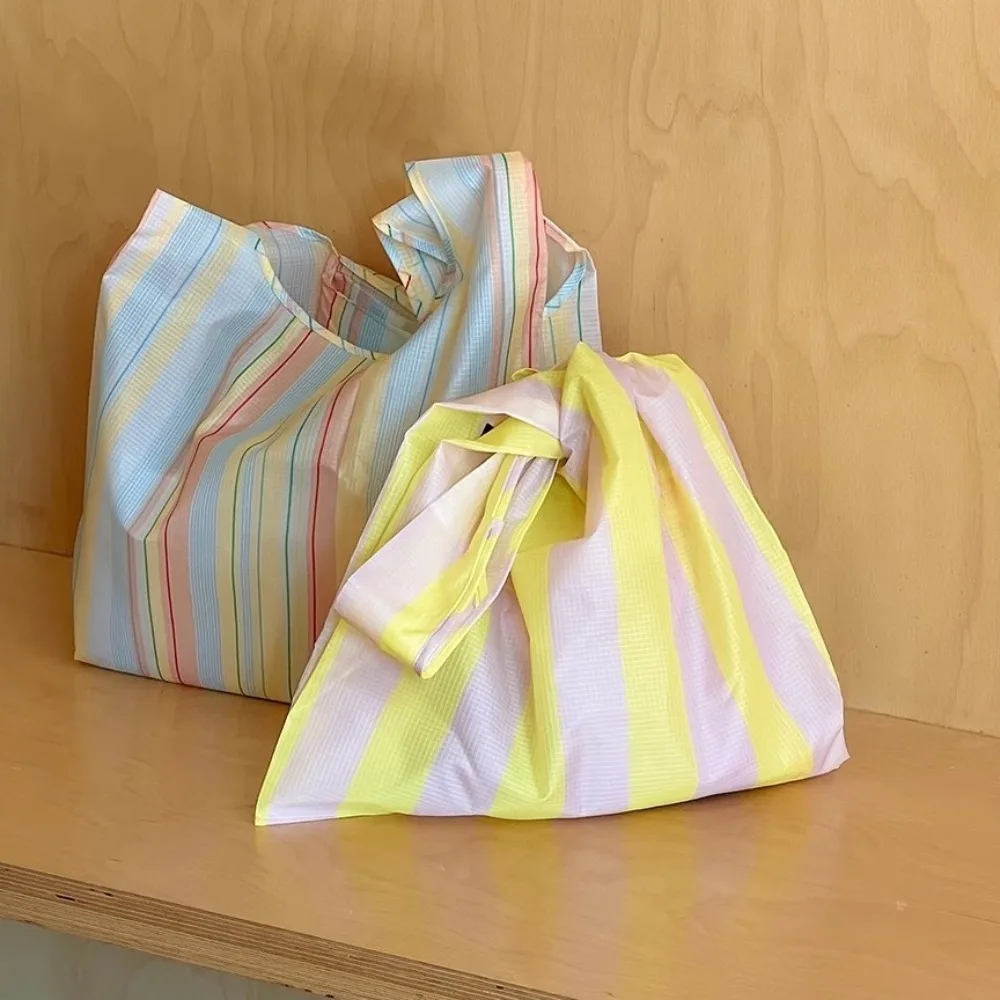 Creative Striped Shopping Bag Eco-friendly Foldable Shoulder Bag Large Capacity Reusable Packaging Bag