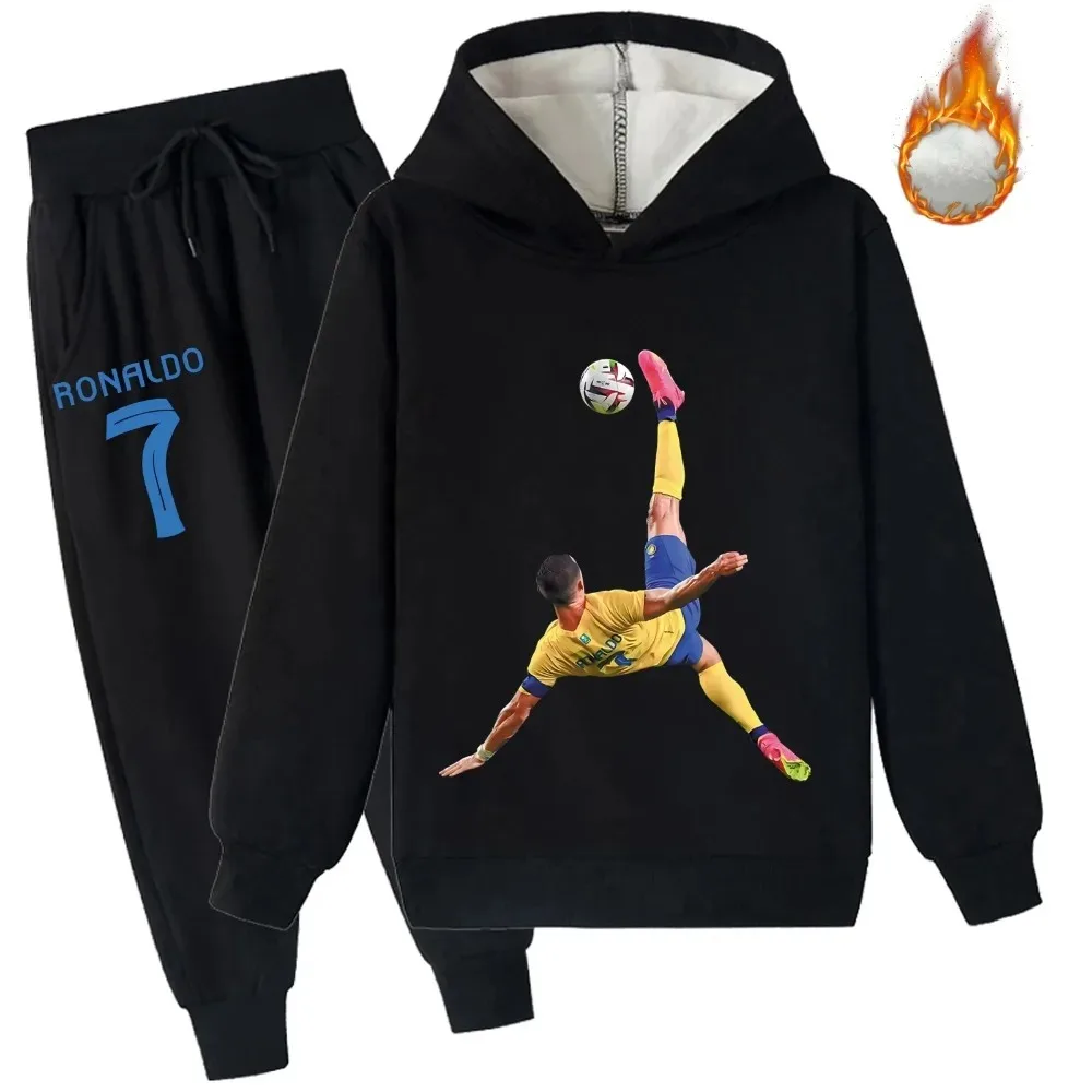 

Детские толстовки унисекс Cris-tiano R_Ronaldos с спортивными штанами, комплект из 2 предметов, зимний толстый спортивный костюм для детей от 2 до 14 лет