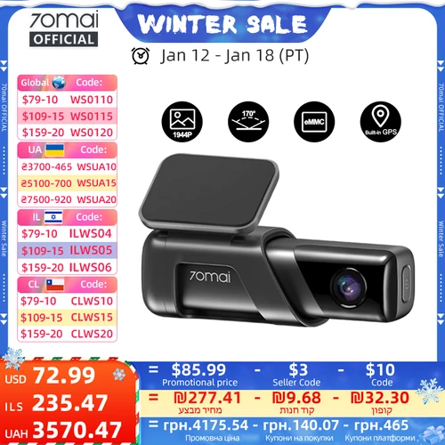 70mai Dash Cam M500 1944P 170FOV 70mai M500 coche DVR cámara de salpicadero grabadora GPS ADAS 24H Monitor de estacionamiento eMMC almacenamiento incorporado