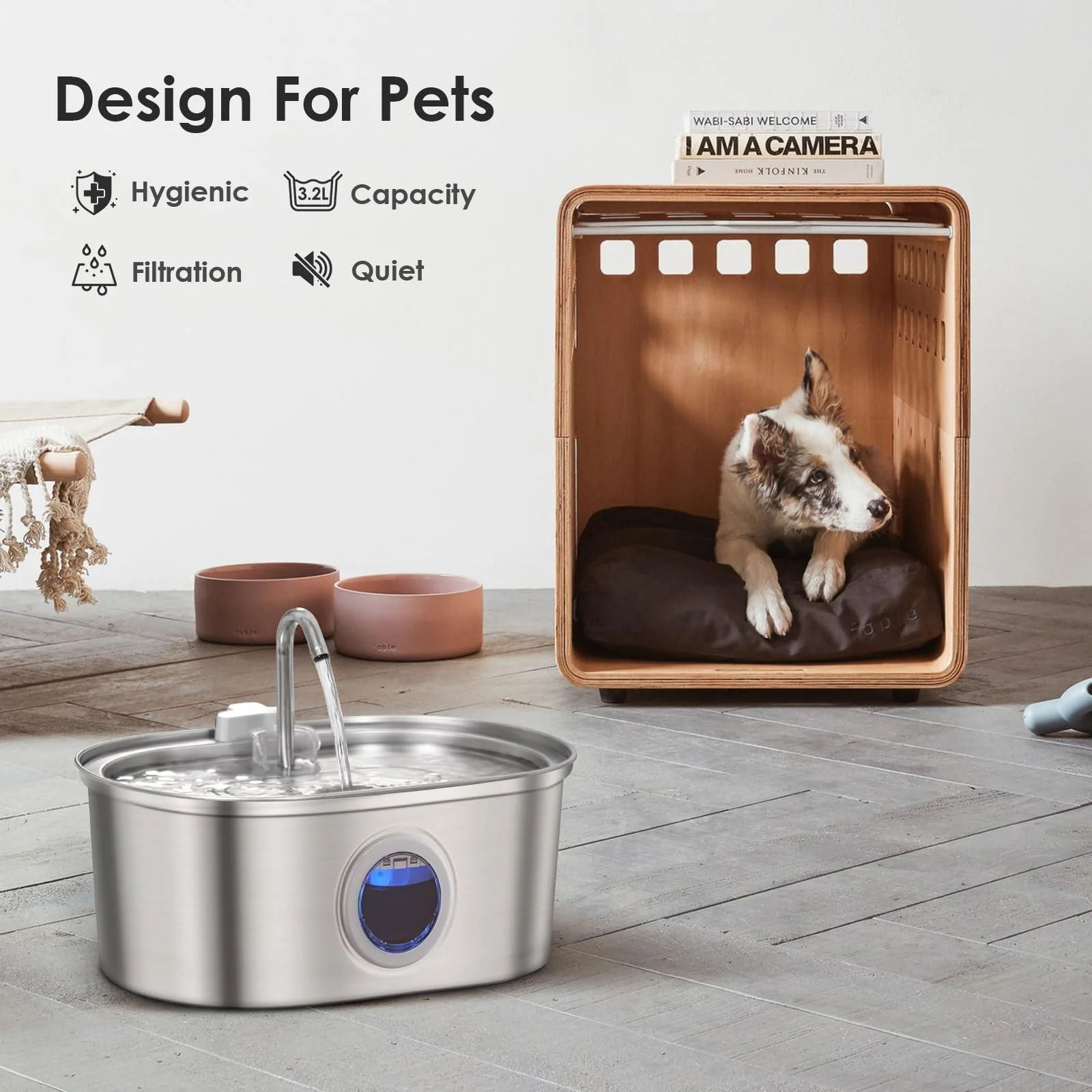 3.2L stainless steel cat water dispenser window has water level, which can be observed, suitable for many cats and dogs image 2
