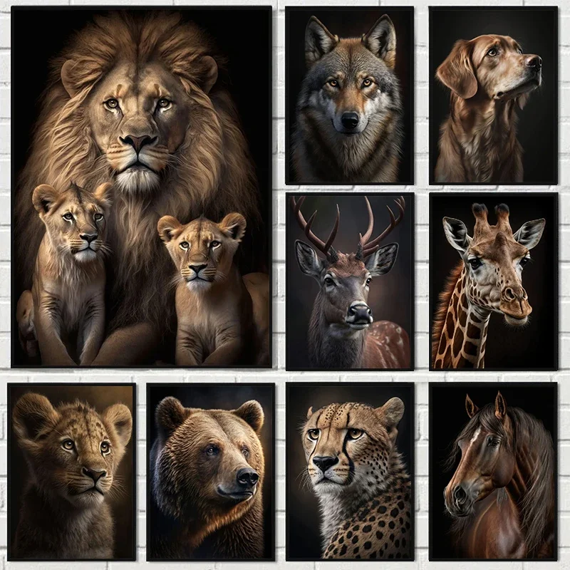 Modern Abstract Animal Lion Leopard Deer Posters and Prints Canvas Painting Wall Art Wild Animals Pictures for Living Home De