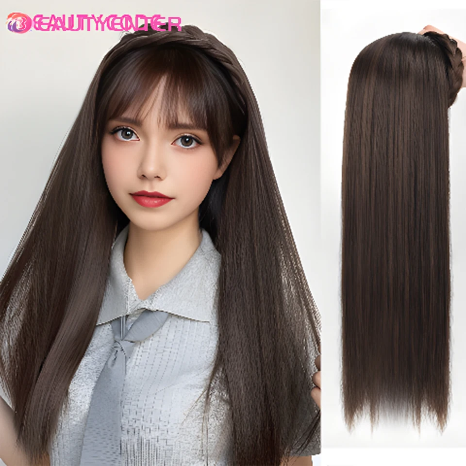 

Straight braided headband Headband Wigs For Black Women Straight Synthetic Silky Hair Wigs For Daily Party Use