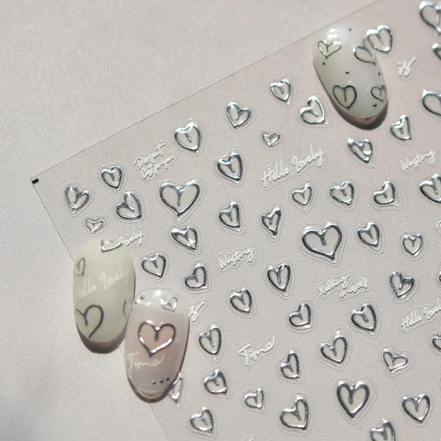 5D Delicate Love Heart Nail Art Stickers Sweet Silver Mini Love Letter Nails 3D Decorations Stickers For DIY New Manicure Decals
