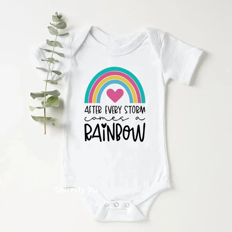 

After Every Storm There Is A Rainbow Baby Girl Summer Romper New Born Baby Boy Short Sleeve Clothes Rainbow Printed Infant Gifts