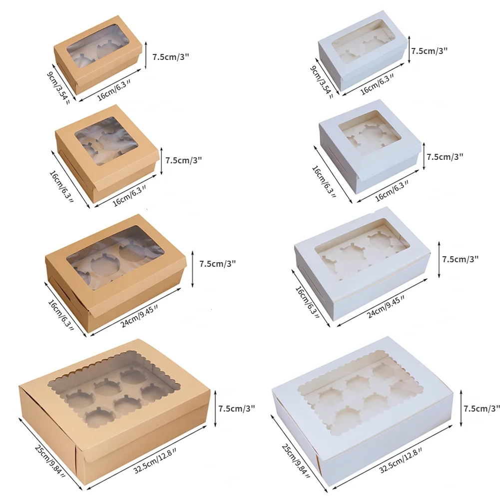 10Pcs Kraft Paper Cupcake Packing Box with Window Cardboard Cake Muffin Cookies Candy Box Wedding Party Birthday Favors 4 Sizes