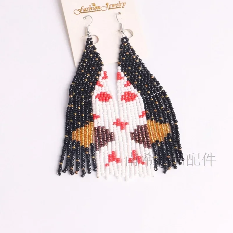 

Серьги из бисера, кисточки, пятна, звезды, облака, винтажные модные минималистичные серьги ручной вязки, богемные женские серьги из рисовых бусин из сплава