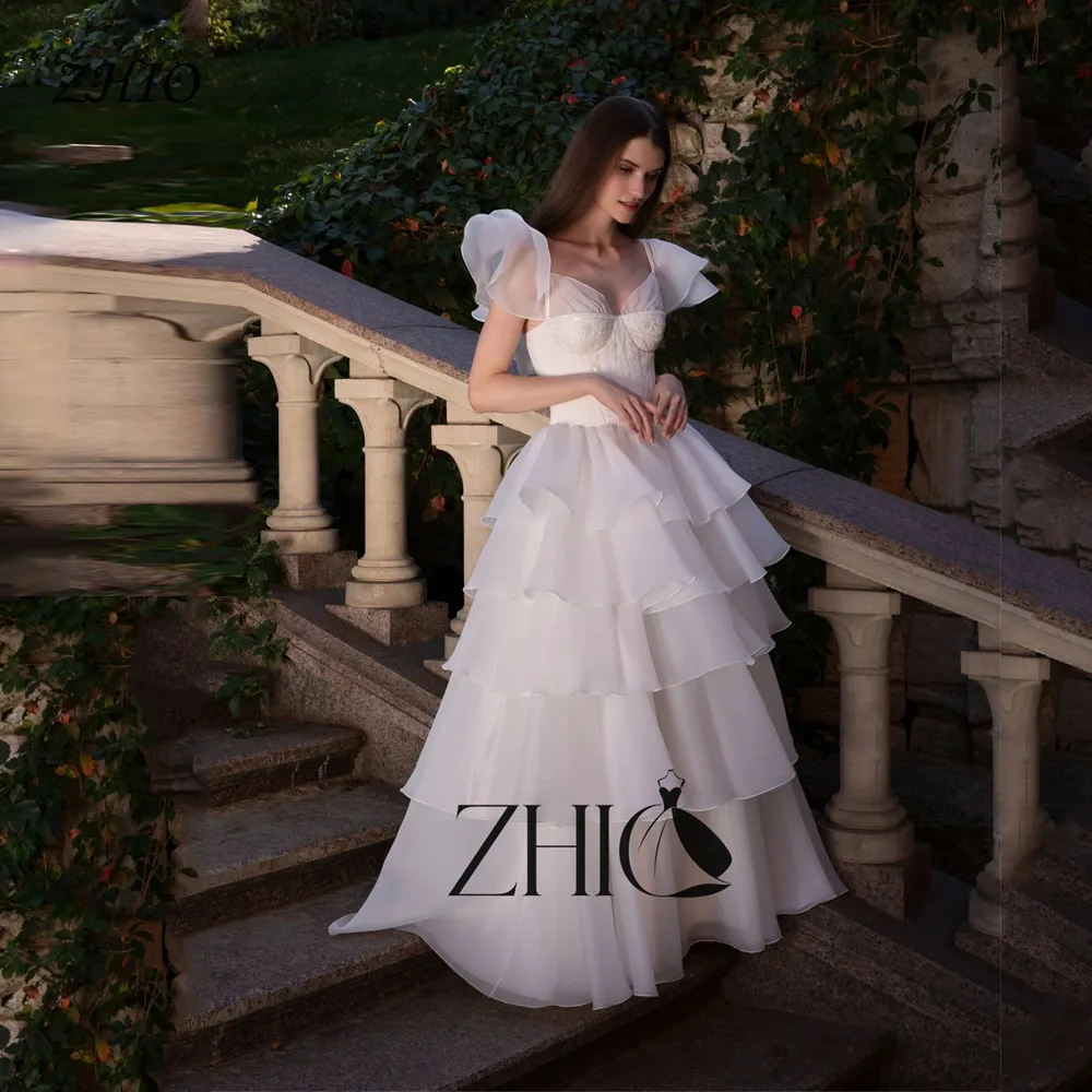 ZHIO French Ruffle Tiered Lace&Organza Wedding Dress vestidos de noche A-Line Sweetheart Rural Style Reception Dress Customized