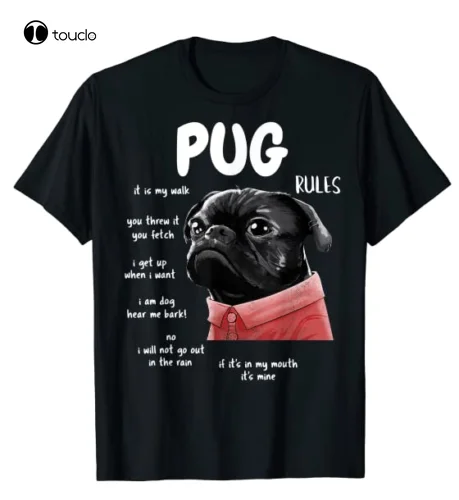 Cute Kawaii Funny Black Pug Dog Rules Gifts Men Women Kids T-Shirt Funny Gift womens polo shirts