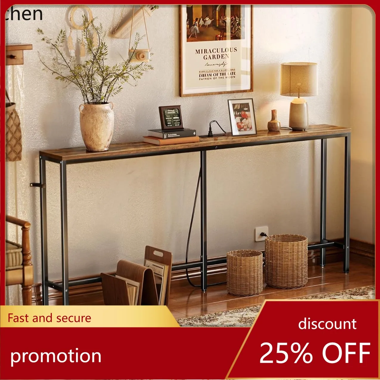 

CZ Center Table for Living Room, Sofa Narrow Hallway Table, Rustic Style