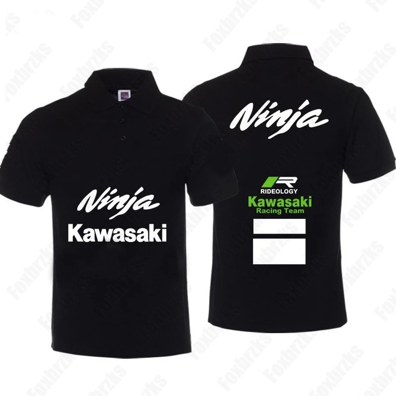 Summer POLO Shirt  New Men Kawasaki Motorcycle Ninja Heavy Locomotive Factory Team Riding Suit Button KID/Adult Quick-Drying Top