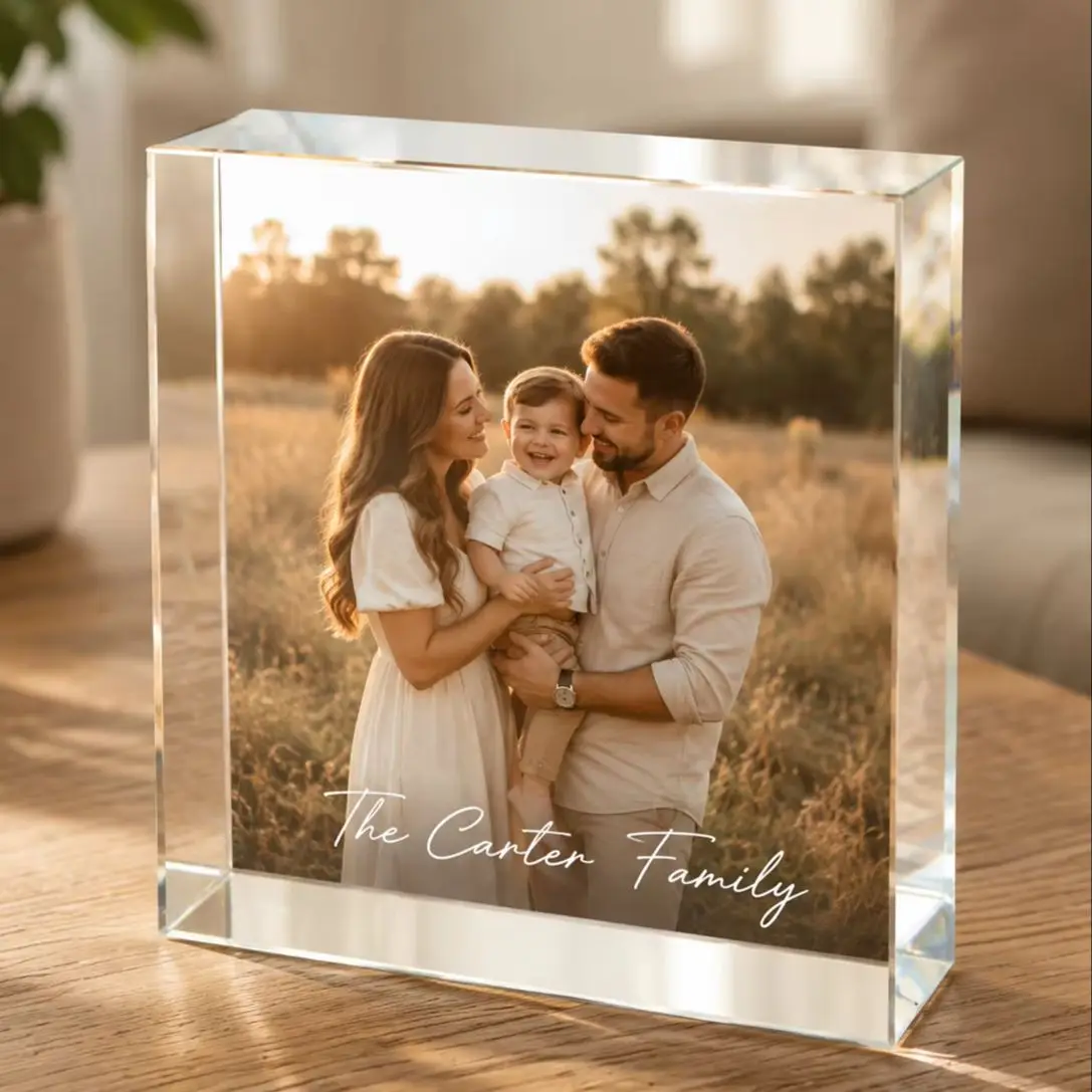 Personalized Family Acrylic Photo Block, Custom Image Name Date Frame, High Resolution Print, Birthday Wedding Home Decor Gift