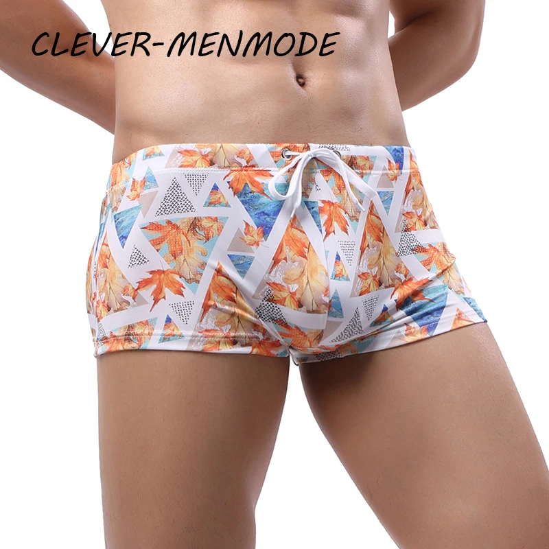 Bañador Sexy con estampado para hombre, bóxer de verano, Bikini de playa, cuatro Pantalones cortos, tabla de surf fino para traje de baño, bañador Gay