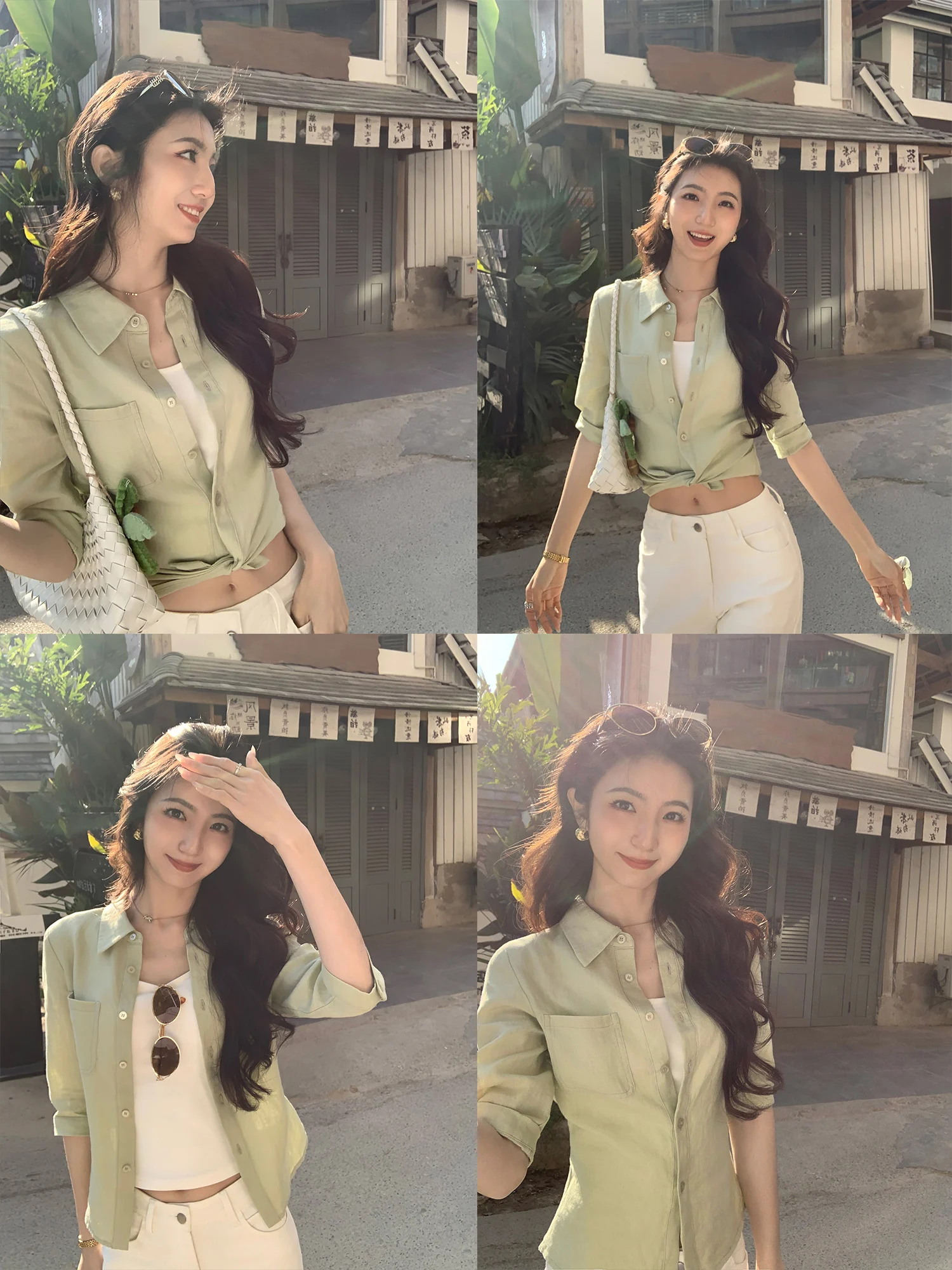 

Ele Dry Clean Look 00% Linen mid Sve irt Women's Waist Cinched Collar Open Cardigan Sle Casual Faion ort Length