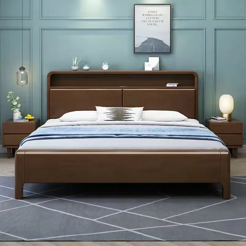 Double Wood Double Bed European Waterproof Sleeping Luxury Bedroom Beds Queen Twin Modern Platform Lazy Muebles Trendy Furniture