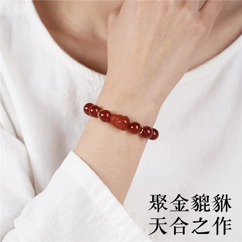 Natural red women, three-and-six-piece salt source agate bracelet, unisex jewelry