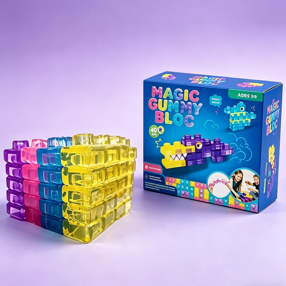 

New Magic Gummy Bloc Soft Building Blocks for Kids, Food-Grade TPE Sensory Stacking Toys, Transparent Jelly Bricks
