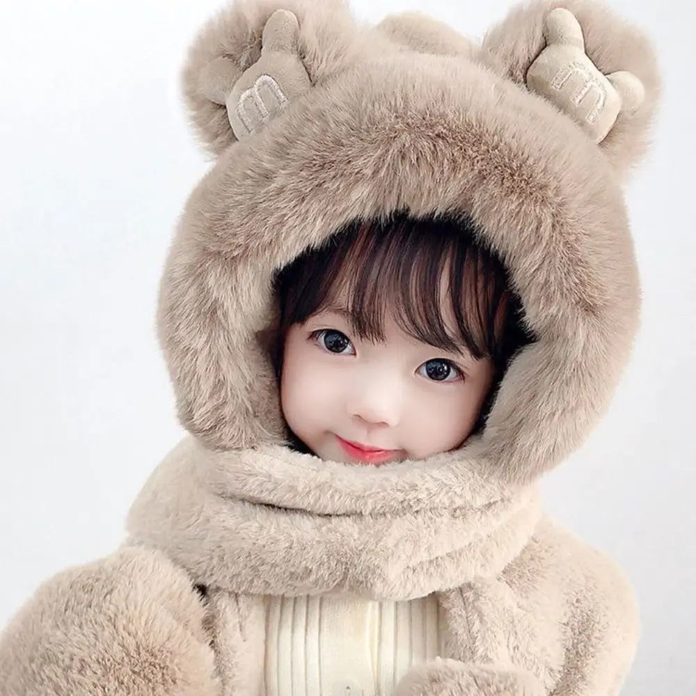 Gift Thick Hats Scarf Gloves Set Warm Fluffy 3-in-1 Soft Hat Windproof With Long Scarf Ear Protection Cap Toddler - view 3