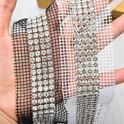 1 Yard Glass Crystal Metal Base 4 Rows Rhinestone Banding Ribbon Trim Sew on Bags Shoes Clothes Decorative Strass Netting