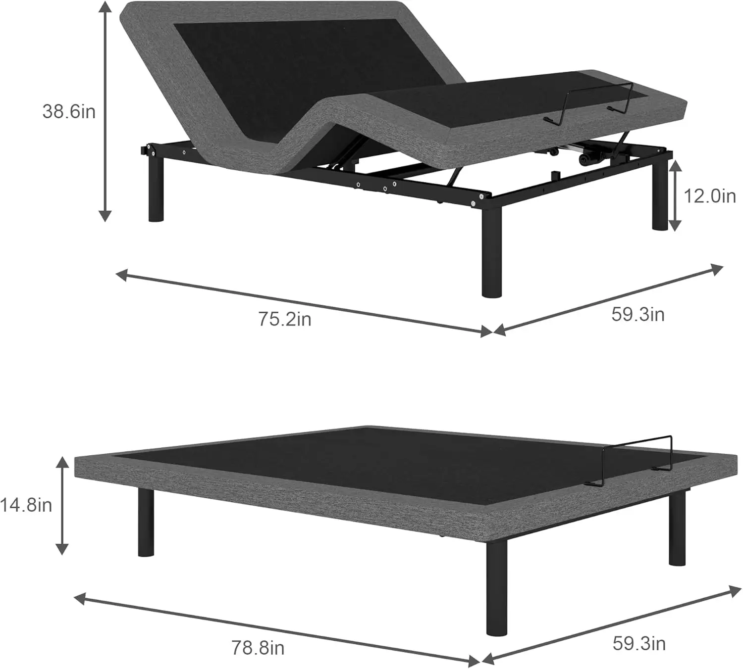 Queen Size Adjustable Bed Base, Wireless Remote Control, Whisper Quiet Durable Motor, Independent Head and Foot Inclin