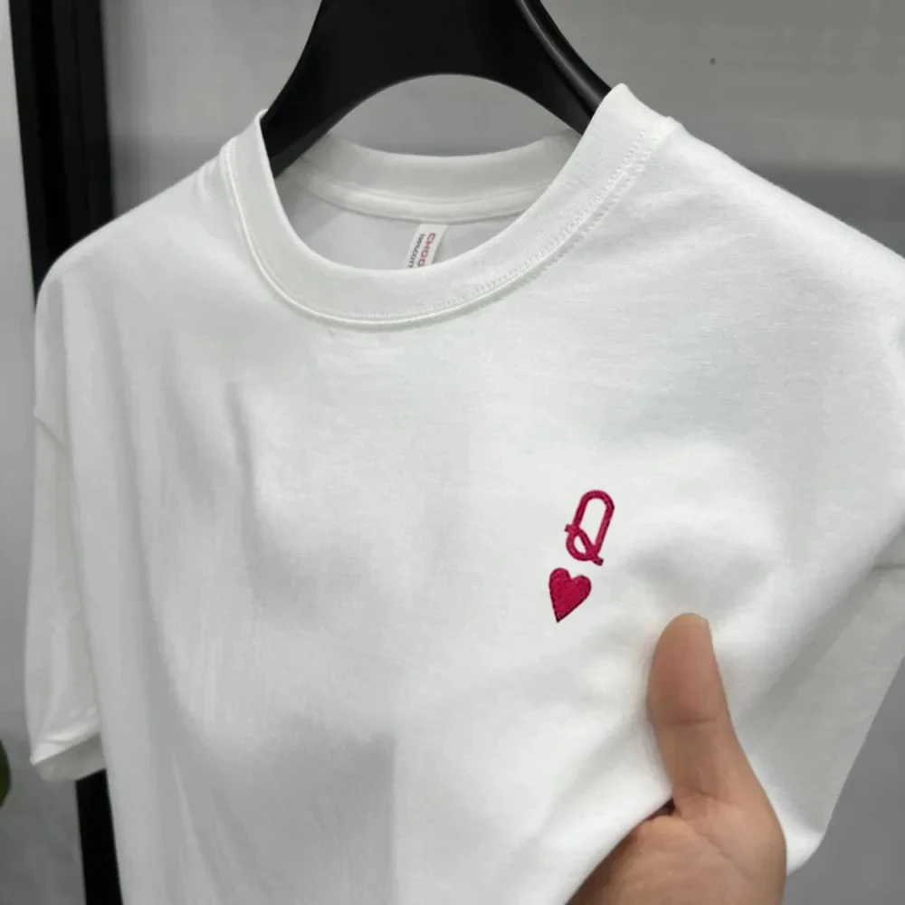 

Interesting Queen of Hearts Letter Printed T Shirts Female White Tops Short Sleeve Casual Shirt Women Graphic Tees Female
