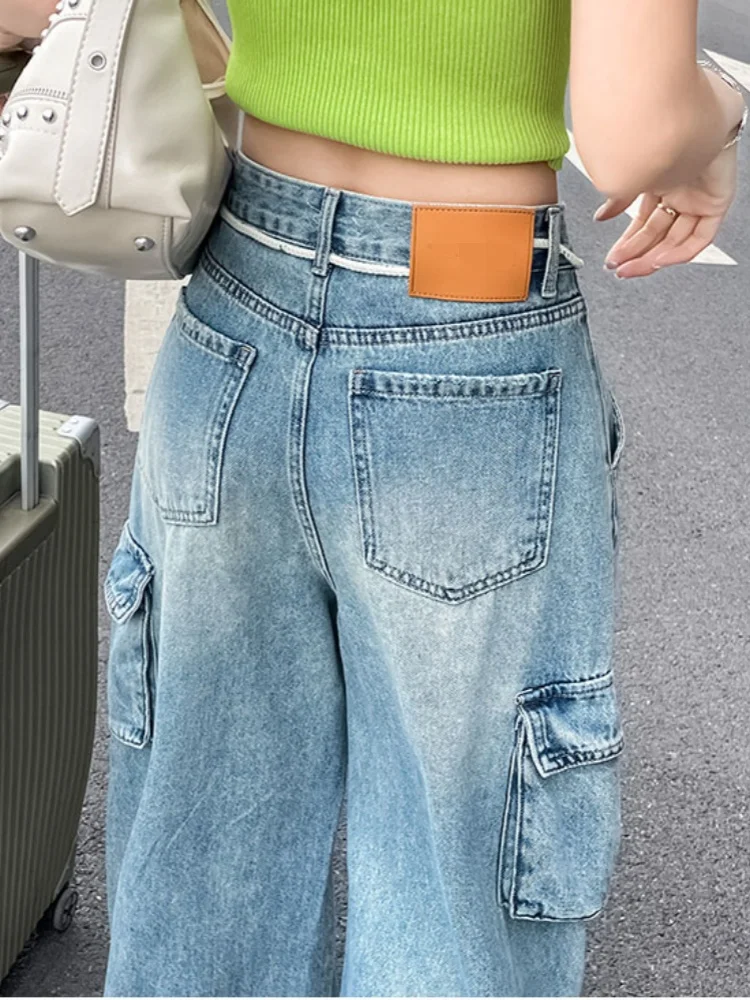 Nieuwe modeontwerper gesplitste zakken voor vrouwen hoge taille temperament patchwork veterjeans vrouwelijke kleding nieuwe broek