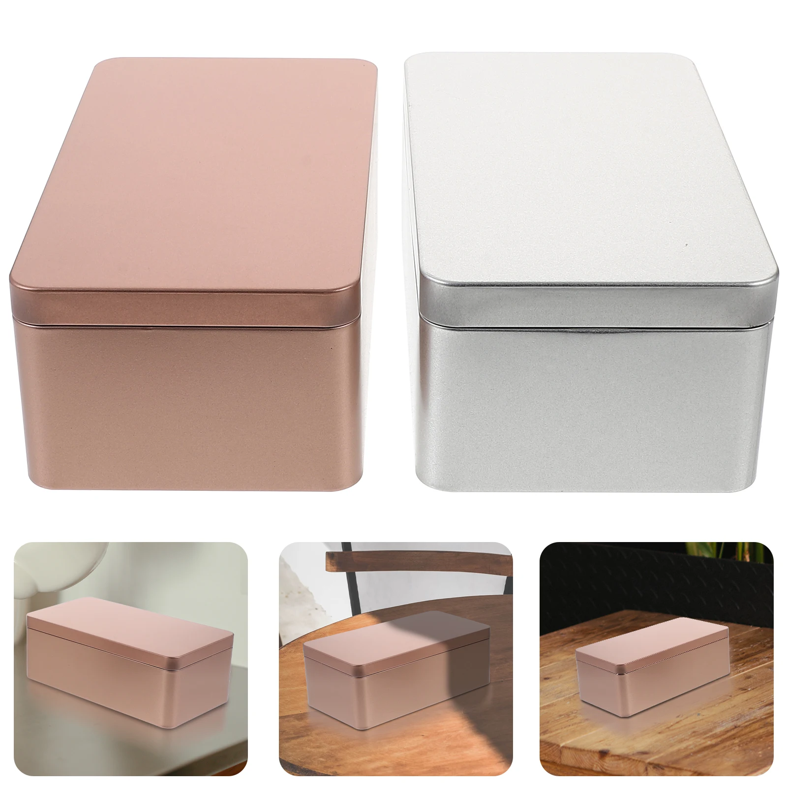 

2pcs Rectangular Tinplate Storage Boxes For Candies Chocolate Snacks Tea Leaf Leak-Proof Smooth Edges Home Organizer