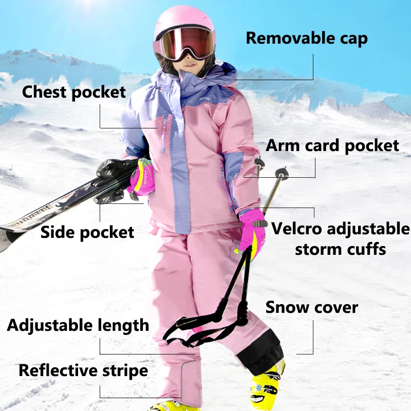 Winter Children\'s Waterproof Windproof Skiing Snowboard Jackets Pants Snow Suits Sets Ski Wear Kids Coats for Girls