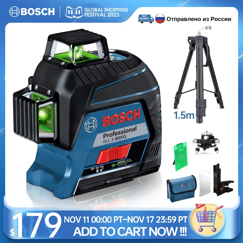 BOSCH 12 Lines Laser Level Green 3D Level Self-leveling 360 Horizontal & Vertical Cross Super Powerful GLL3-60XG Measuring Tool