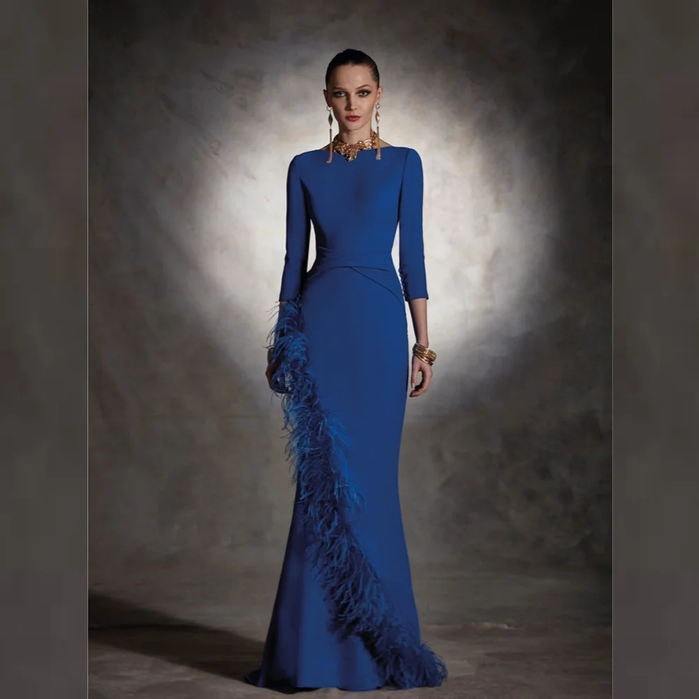 

Sparkle High Quality Exquisite Jersey Feather Draped Pleat Graduation Mermaid Boat Neck Bespoke Occasion Gown Long Dresses