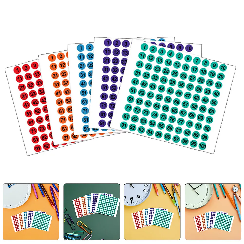 

50 Sheets Colorful Round Number Stickers 1-100 Self Adhesive Mini Labels for Office School Inventory Sorting Organizing